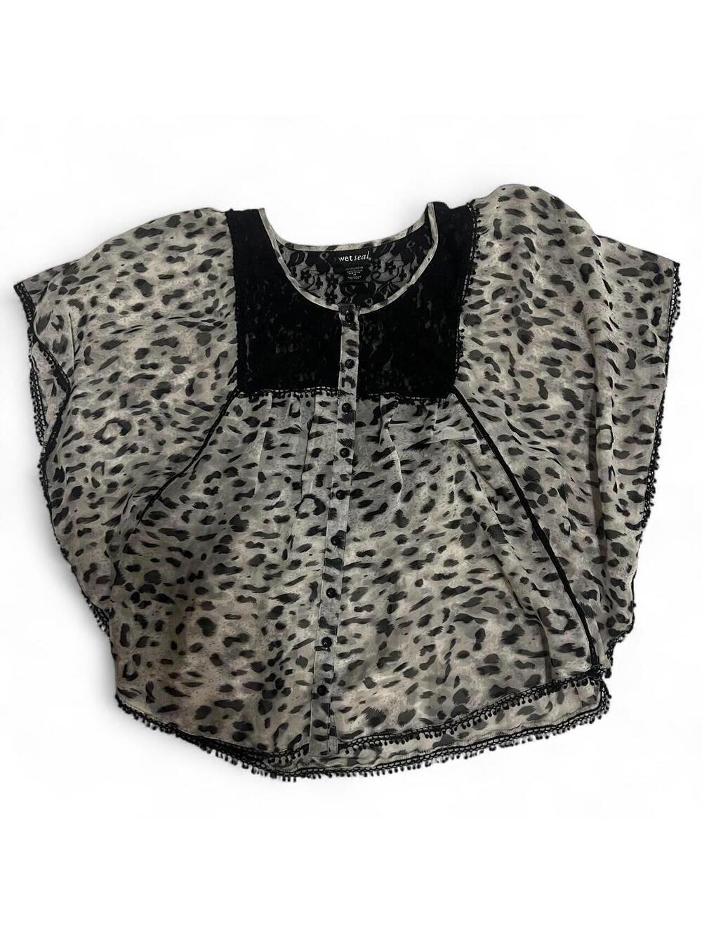 Vtg y2k wet seal flowy mesh poncho leopard goth